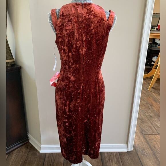 Maggy London NWT Dark Brick Crushed Velvet Velour Midi Dress Fairy Whimsigoth 8 - Picture 2 of 5